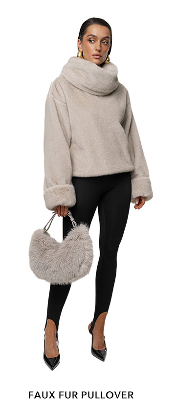 JLUXLABEL STONE POLISHED FAUX FUR PULLOVER
