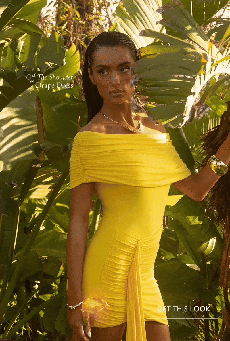 Yellow Off The Shoulder Drape Dress