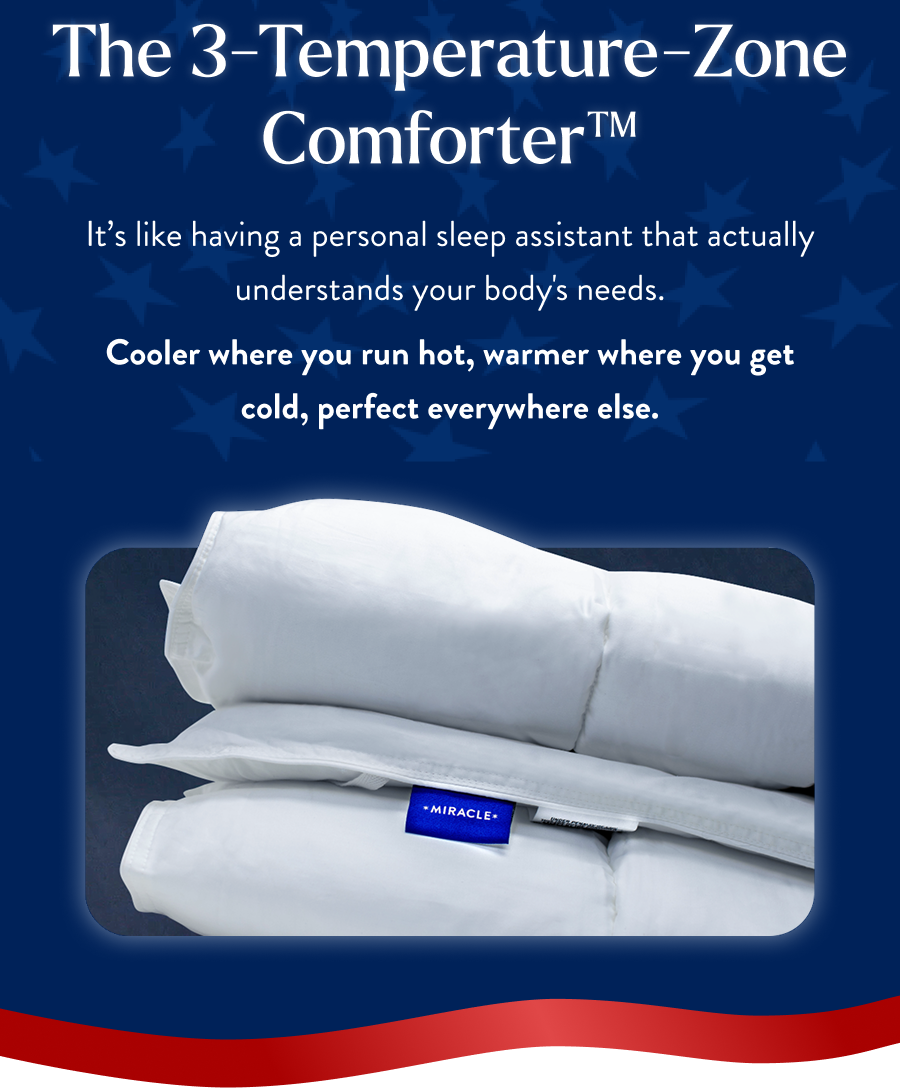 The 3-Temperature-Zone Comforter™ is like having a personal sleep assistant that actually understands your body's needs.  Cooler where you run hot, warmer where you get cold, perfect everywhere else.