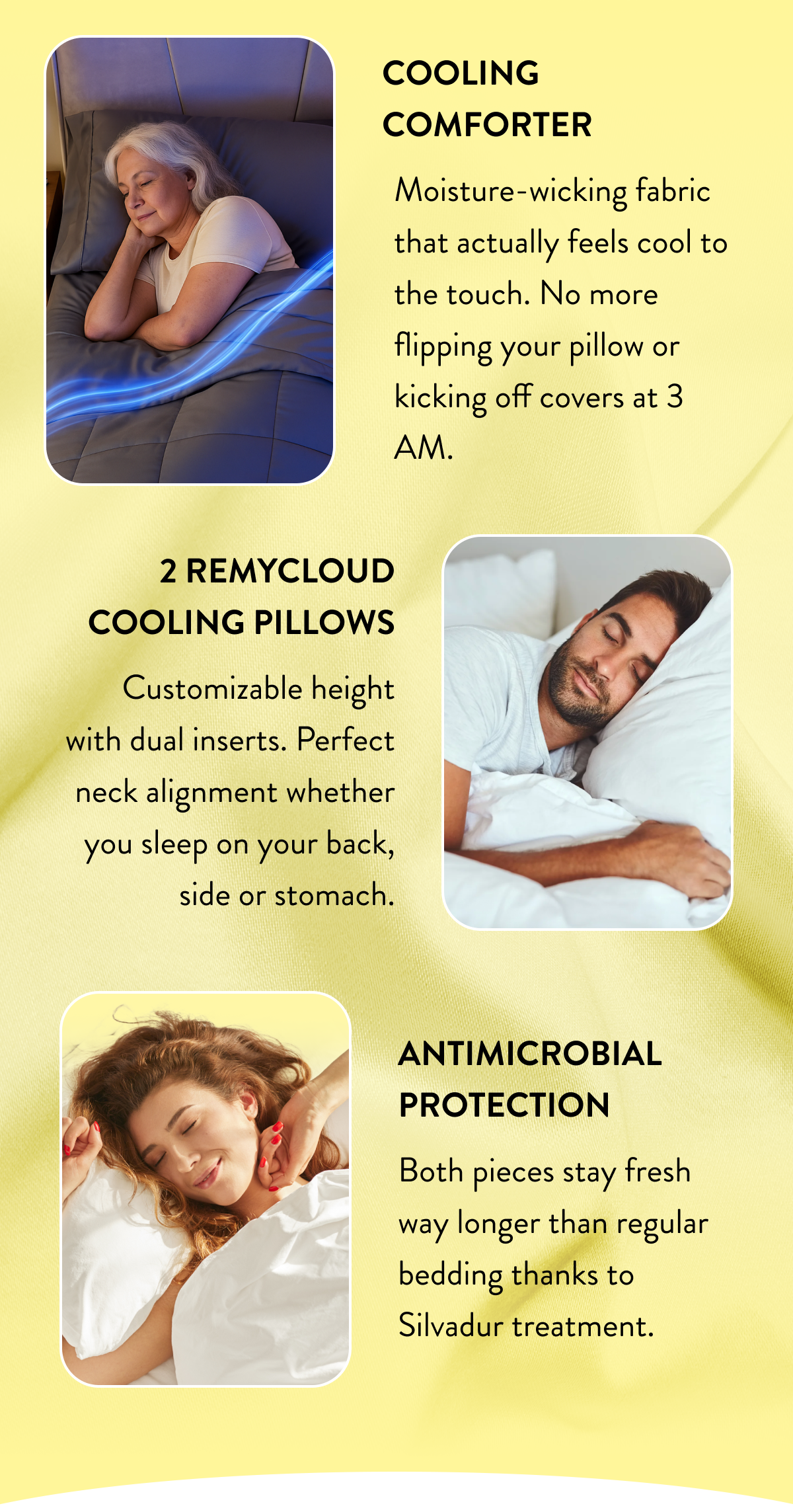 2 RemyCloud Adjustable Cooling Pillows  Antimicrobial Protection