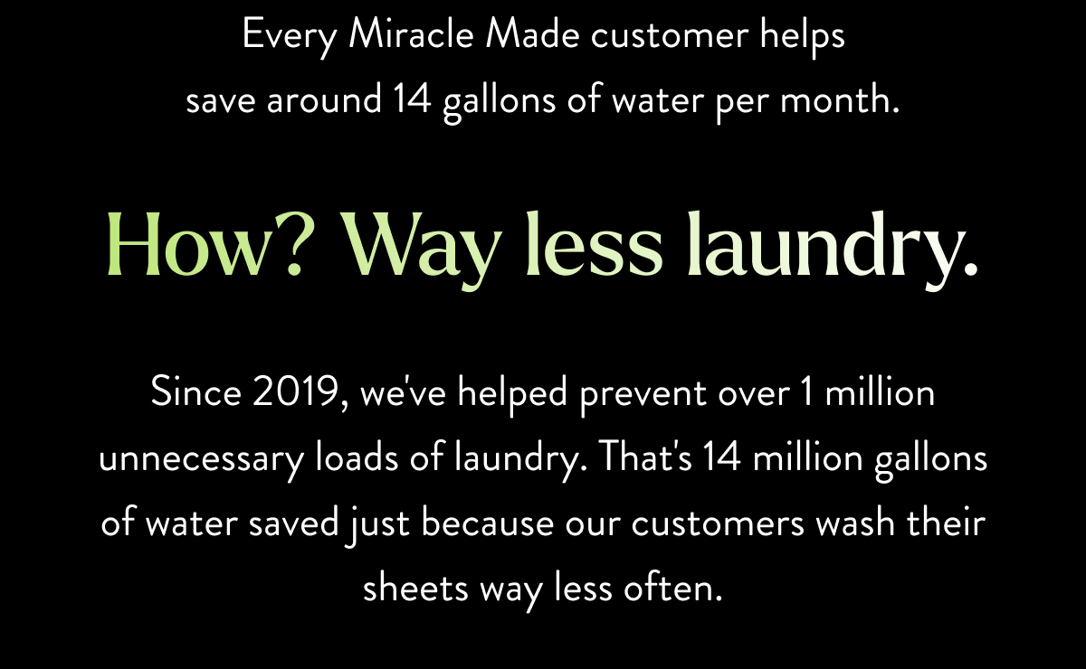 Every Miracle Made customer helps save around 14 gallons of water per month. 