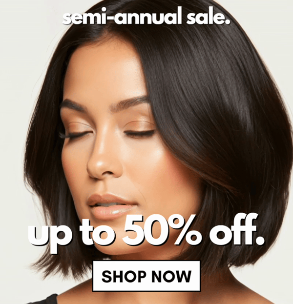 Semi-annual sale. up to 50% off. SHOP NOW ->