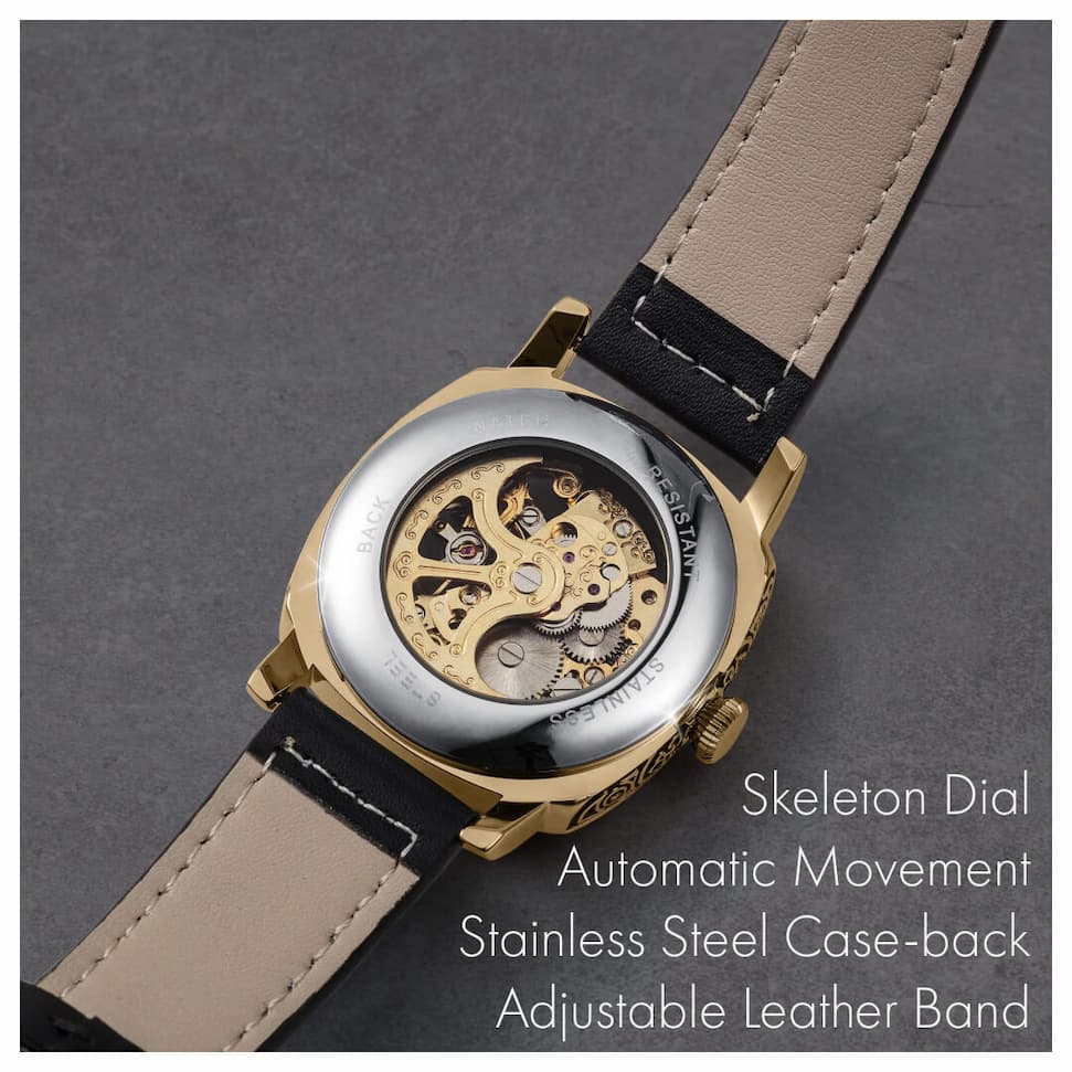 Skeleton Dial - Automatic Movement - Stainless Steel Caseback Adjustable LEather Band