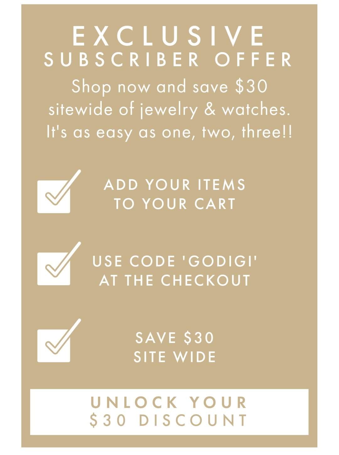 Unleash Your Style - save $30 online with code GODIGI