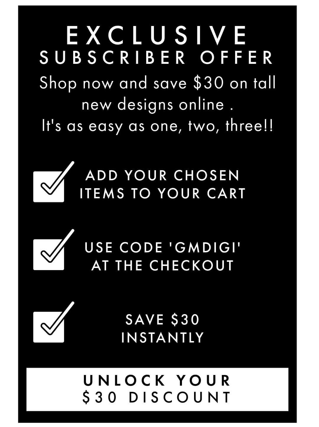 Shop New Designs - Save $30 with code GMDIGI