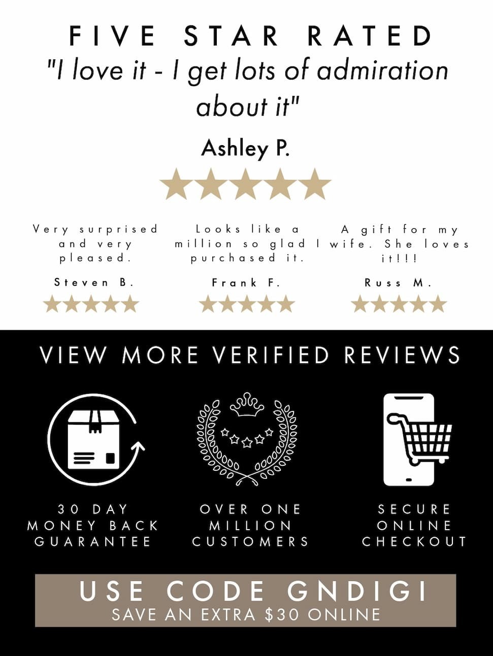 Five Star Rated Jewelry- save $30 with code GNDIGI