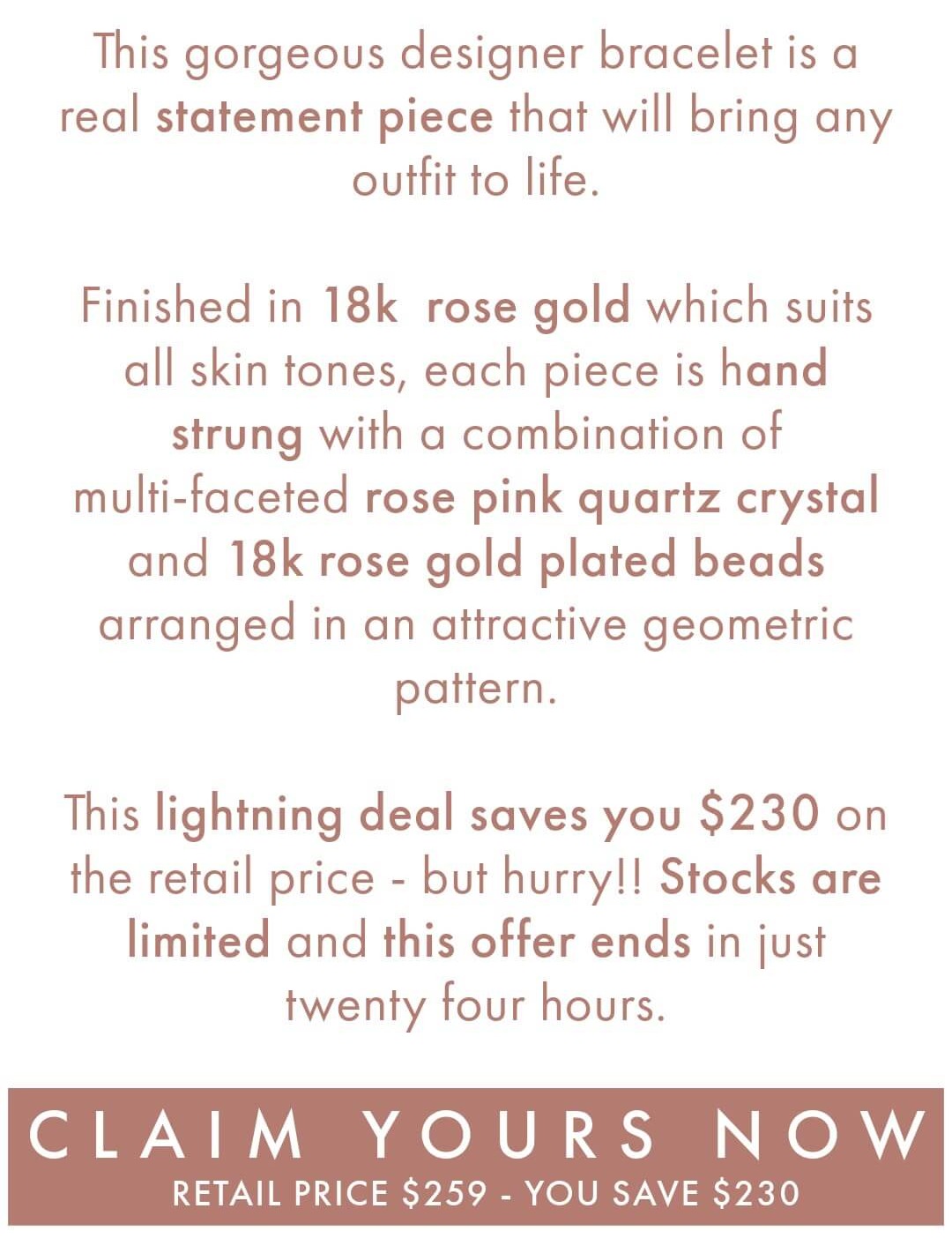 Rose Quartz Crystal Bracelet - Save $230