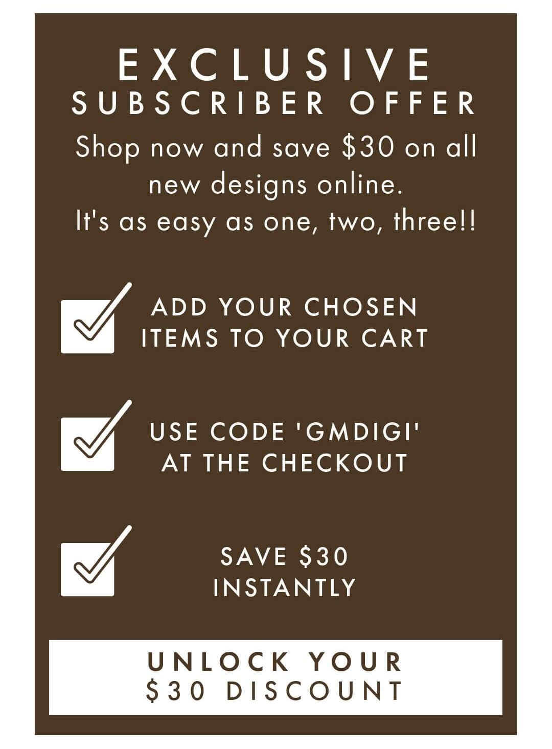 Save $30 online with code GMDIGI