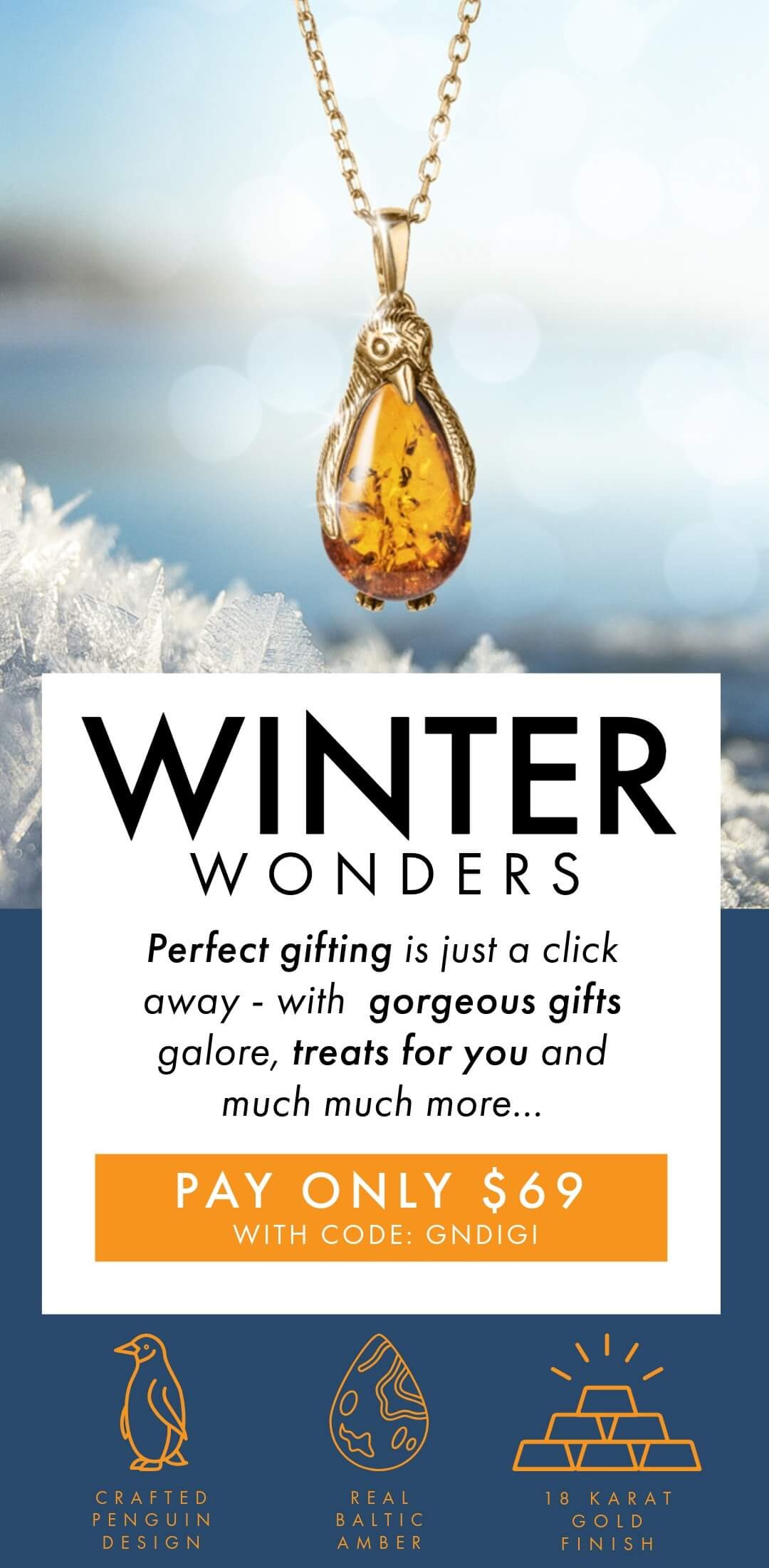Baltic Amber Penguin - A Winter Wonder for $69