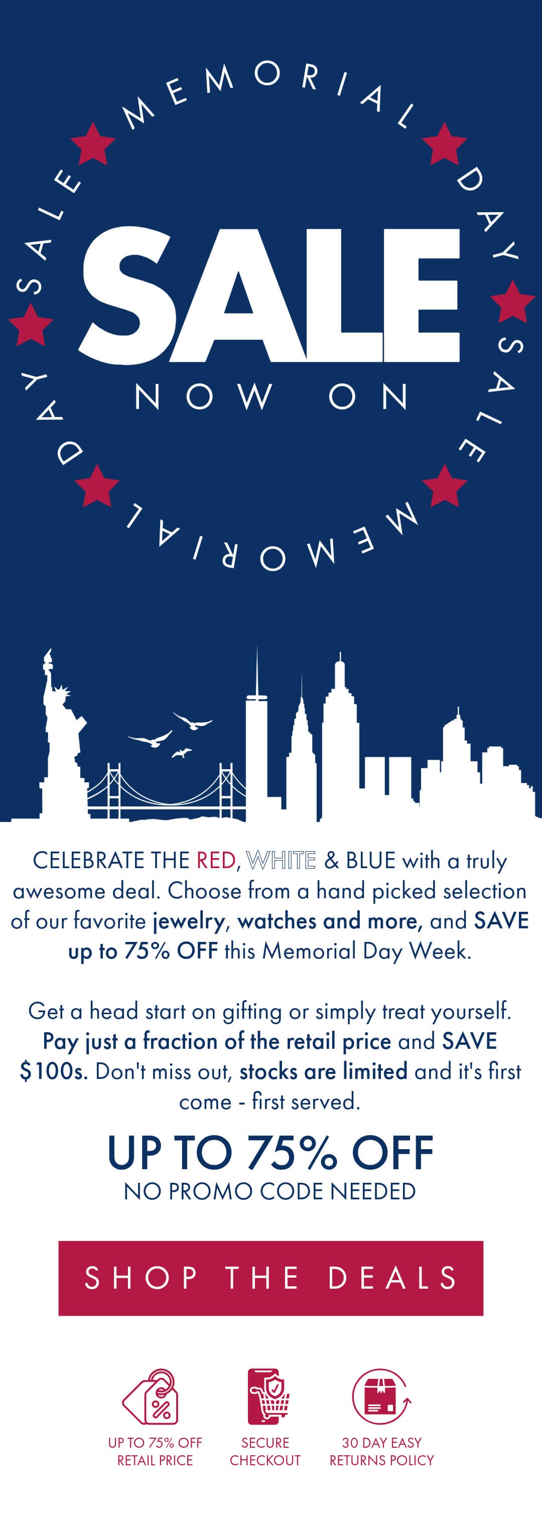 Save up to 75% on watches, jewelry and more!!