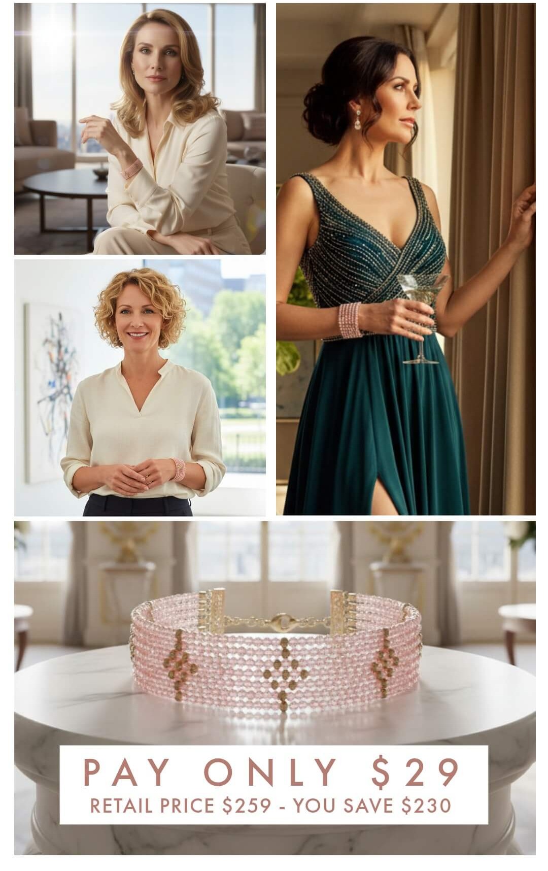 Rose Quartz Crystal Bracelet - Save $230