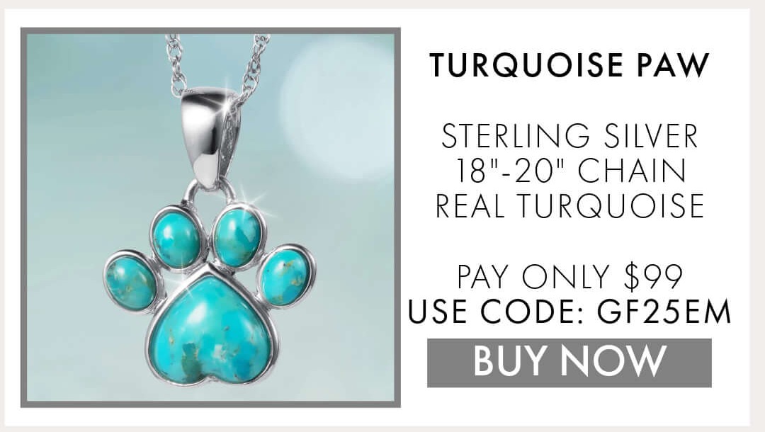 Turquoise Paw Pendant - Save $80 on selected lines with code GF25EM