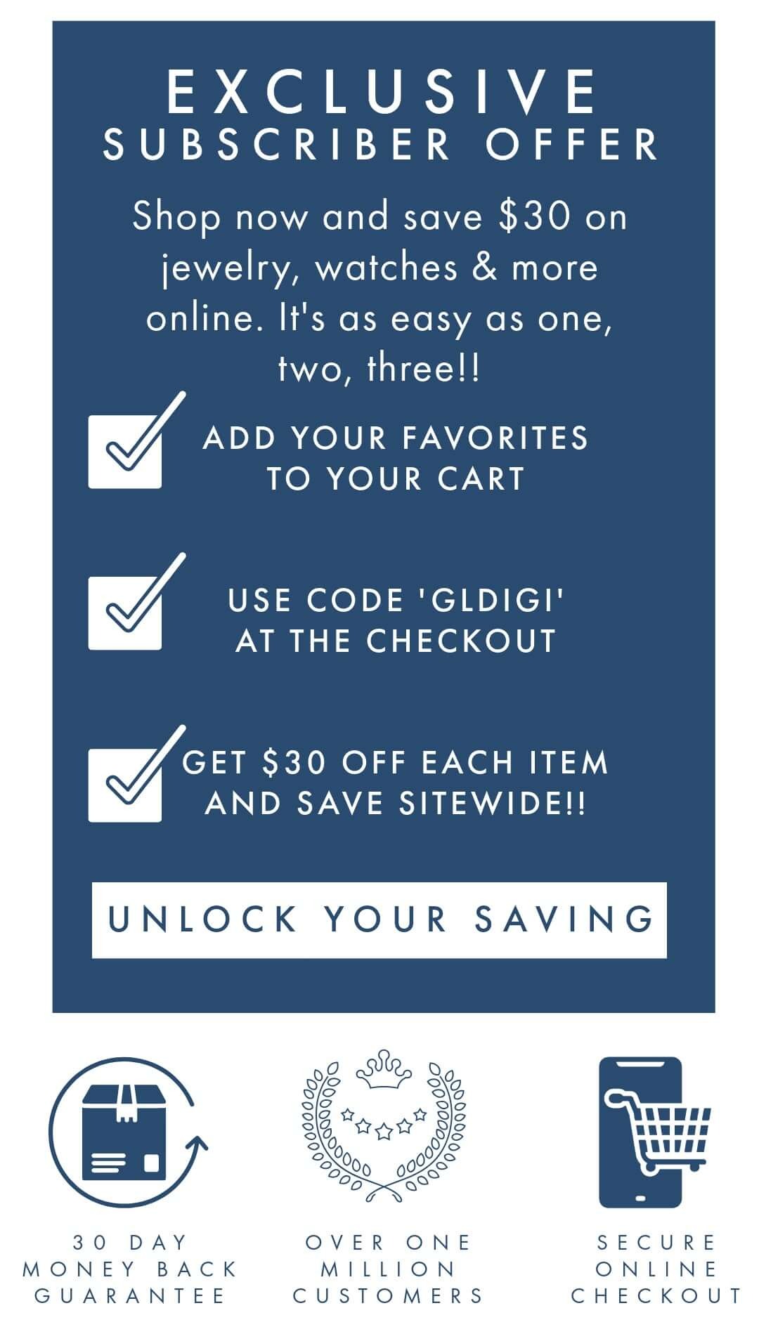 Save $30 With Code GLDIGI