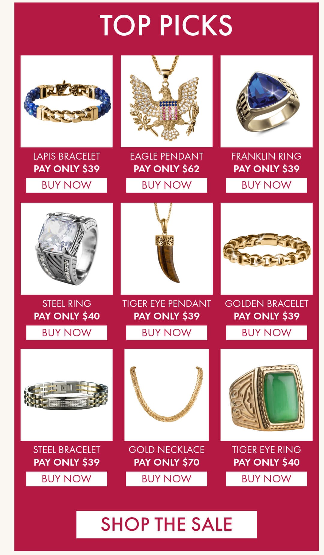 Save up to 75% on mens jewelry- no promo code needed