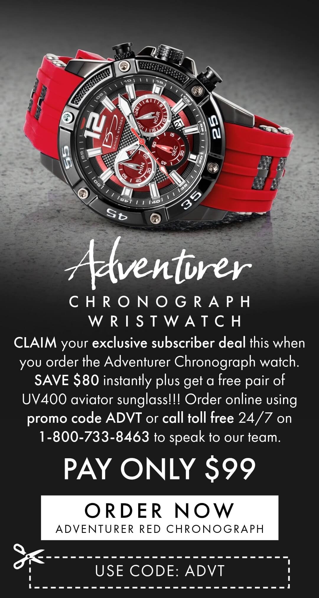 Adventurer Red Chronograph - Only $99