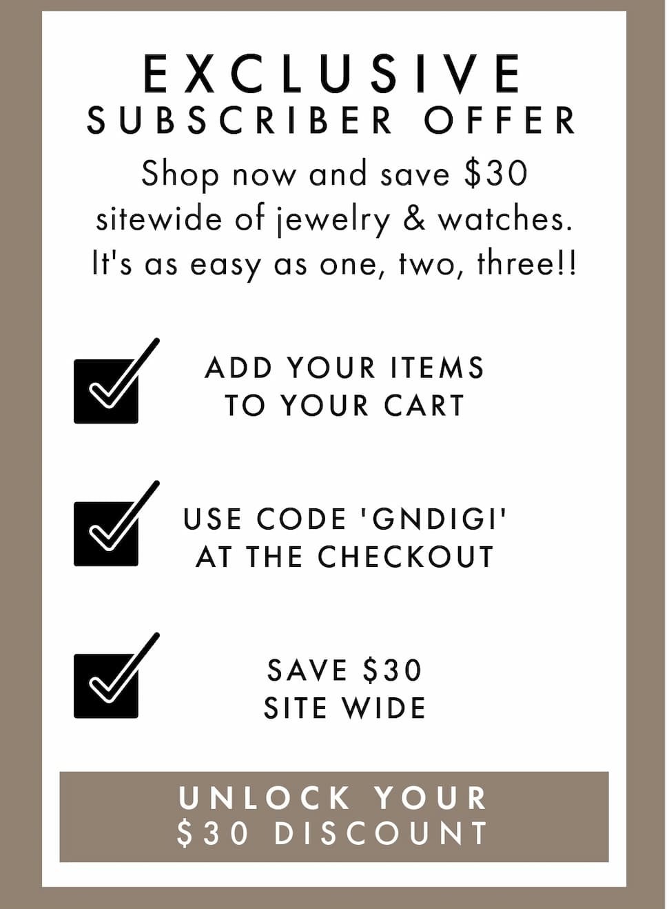 Five Star Rated Jewelry- save $30 with code GNDIGI