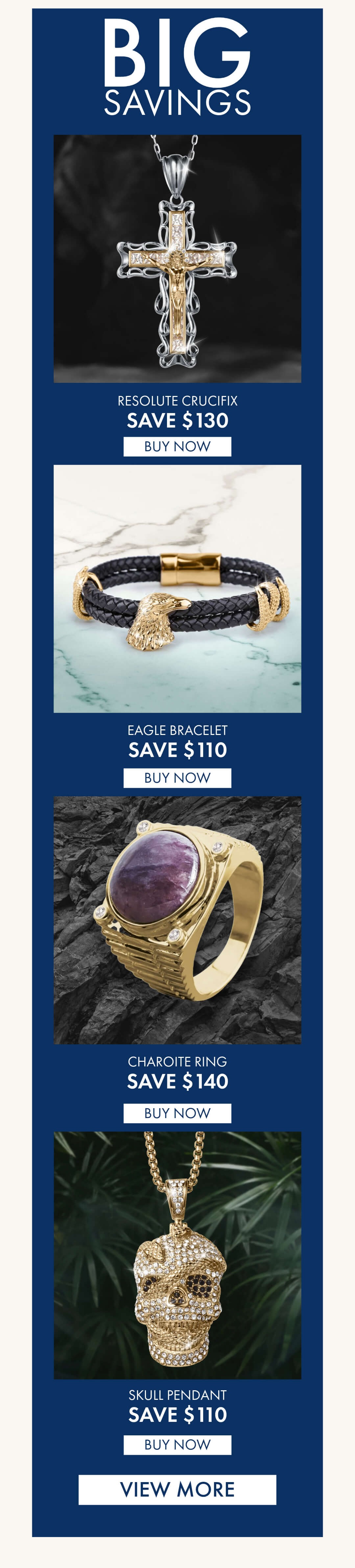 Save up to 75% on mens jewelry- no promo code needed