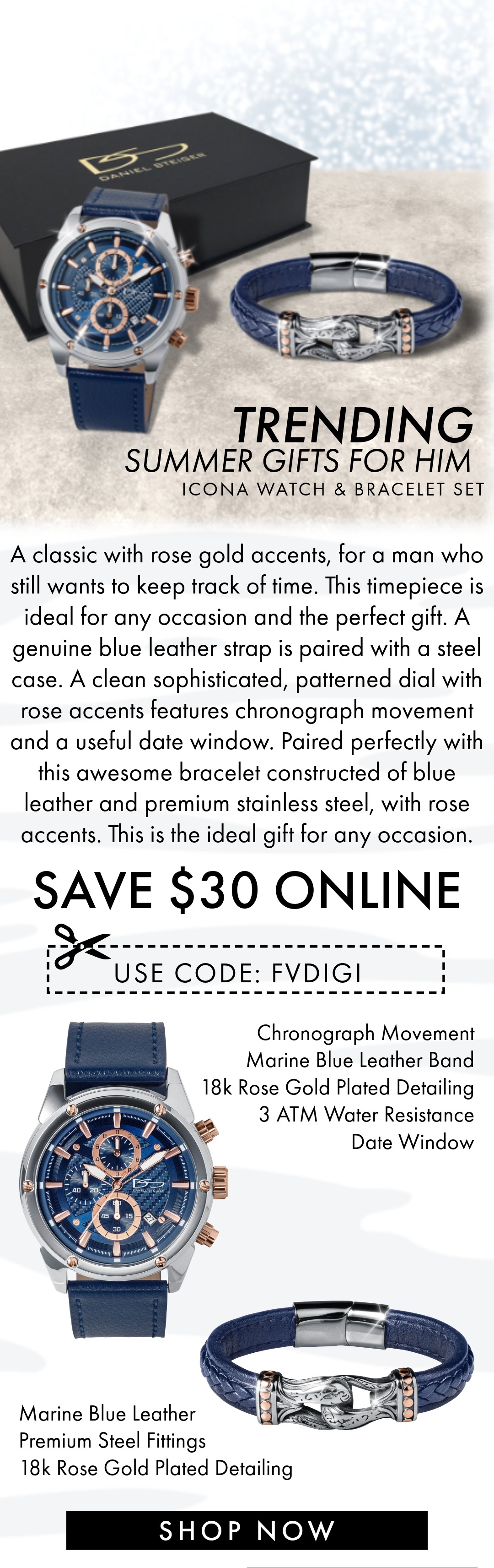 Icona Men's Watch & Bracelet Set  - Top Trending Men's Gift Set