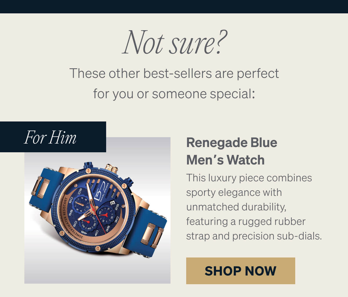 Renegade Blue Men's Watch  This luxury piece combines sporty elegance with unmatched durability, featuring a rugged rubber strap and precision sub-dials.