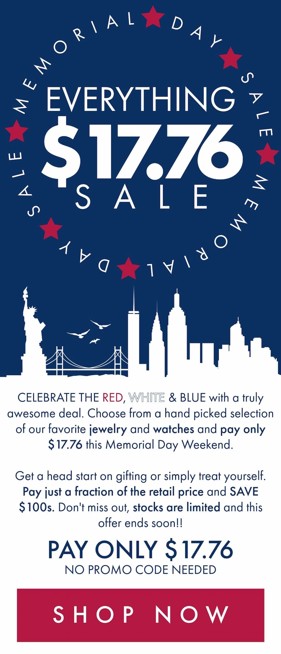 Pay Only $17.76 - Memorial Day Sale