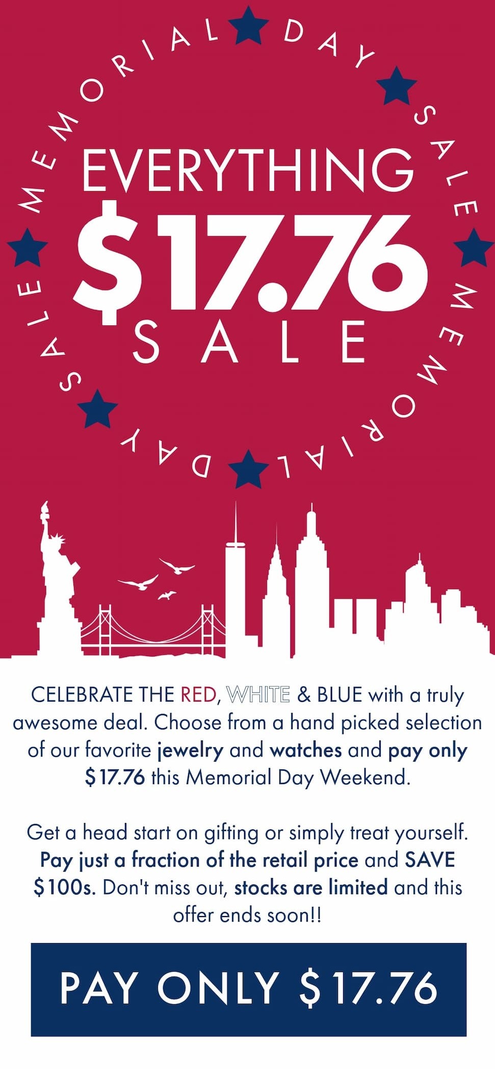 Pay Only $17.76 - Memorial Day Sale