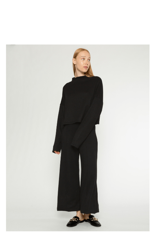 Black Cashmere-Like Funnel Neck Top