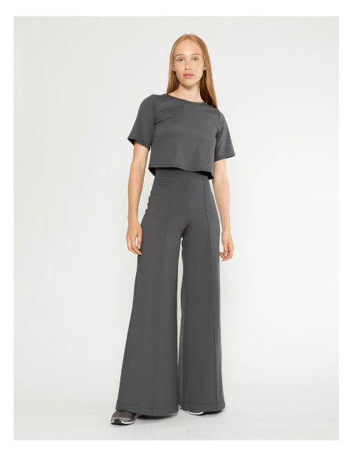 Slate Ponte Knit Wide Leg Pant