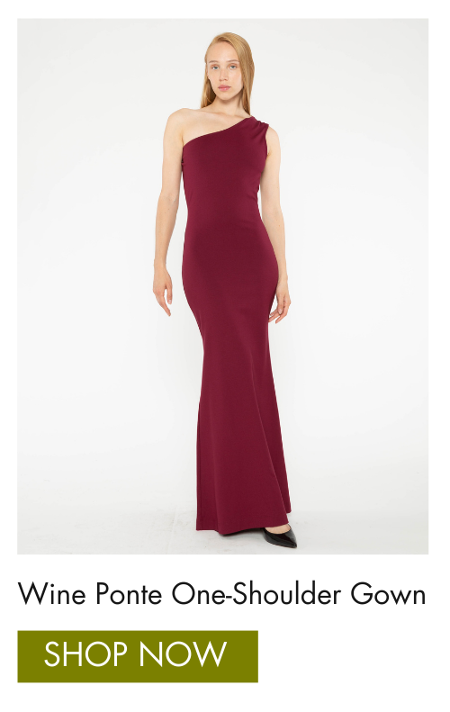 Wine ponte one-shoulder gown