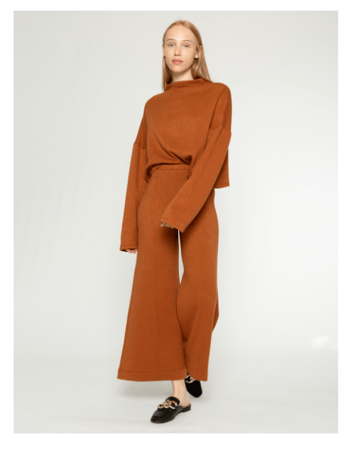 Rust Cashmere-Like Wide Leg Pant: Cropped