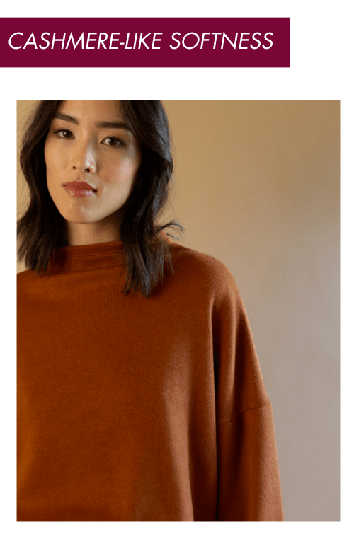 Rust cashmere-like funnel blend top