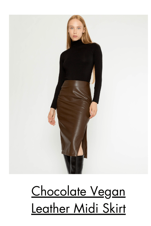 Chocolate Vegan Leather Midi Skirt