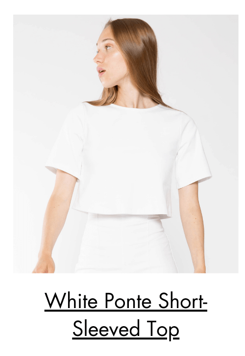 white ponte short sleeved top