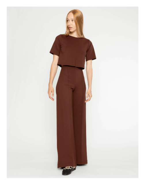 Chocolate Ponte Knit Wide Leg Pant