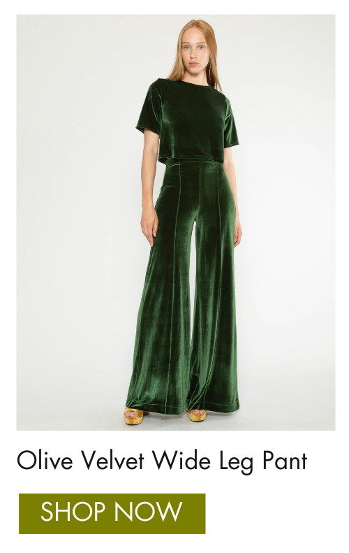 Olive velvet wide leg pant