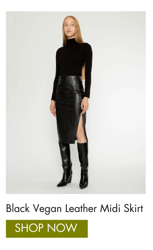 Black Vegan Leather Midi Skirt