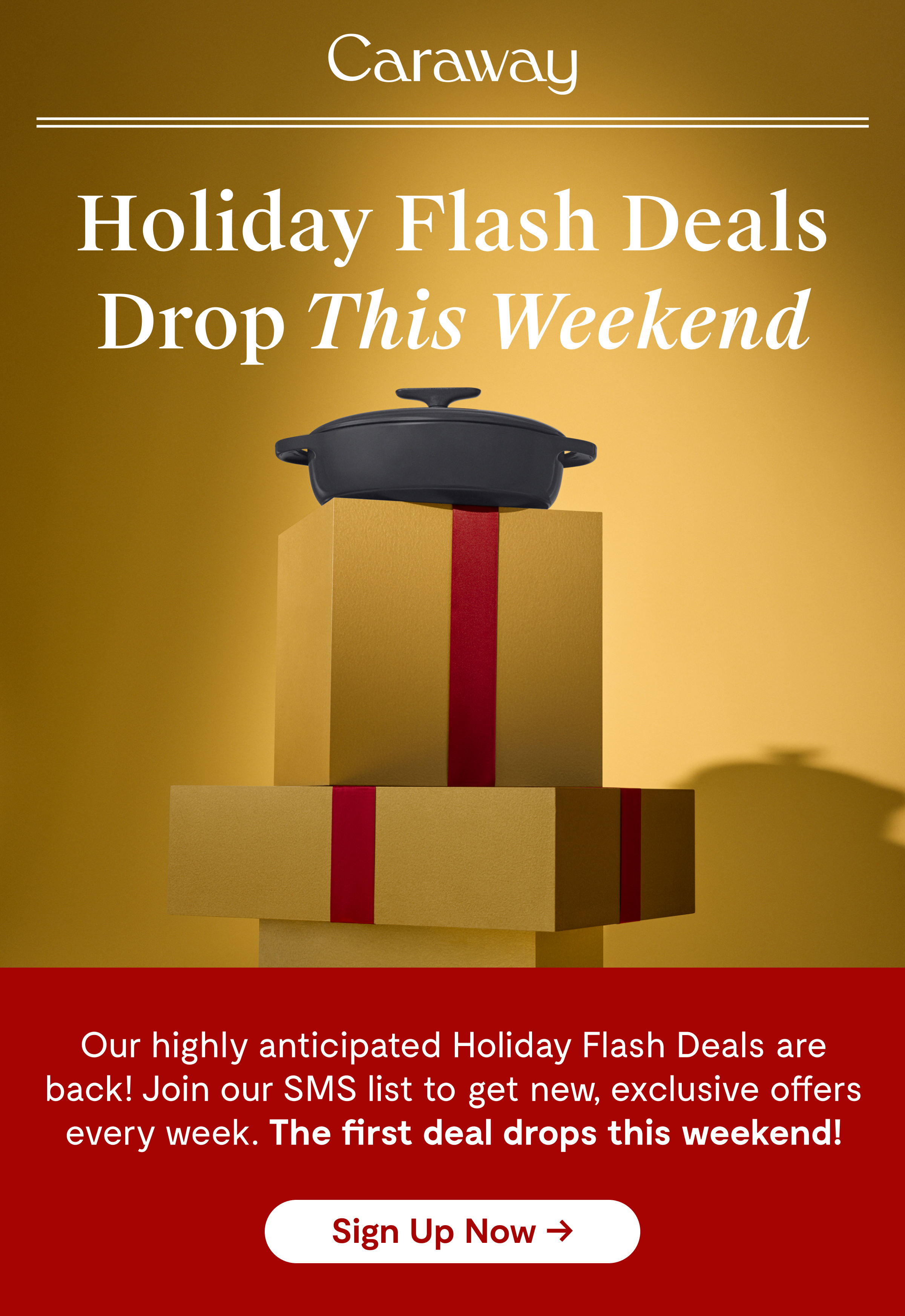 Caraway | Holiday Flash Deals Drop Tomorrow | Our highly anticipated Holiday Flash Deals are back! Join our SMS list to get new, exclusive offers every week. The first deal drops tomorrow! [Sign Up Now →]