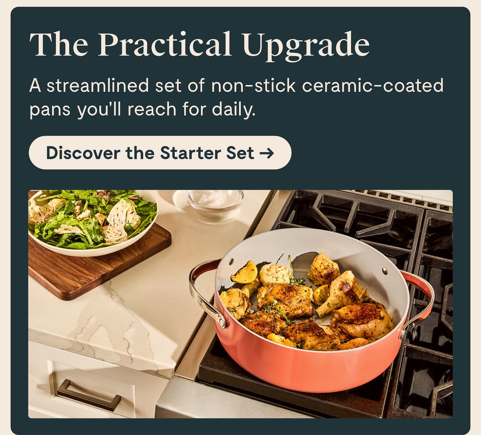The Practical Upgrade  A streamlined set of non-toxic ceramic-coated pans you'll reach for daily. [Discover the Starter Set]