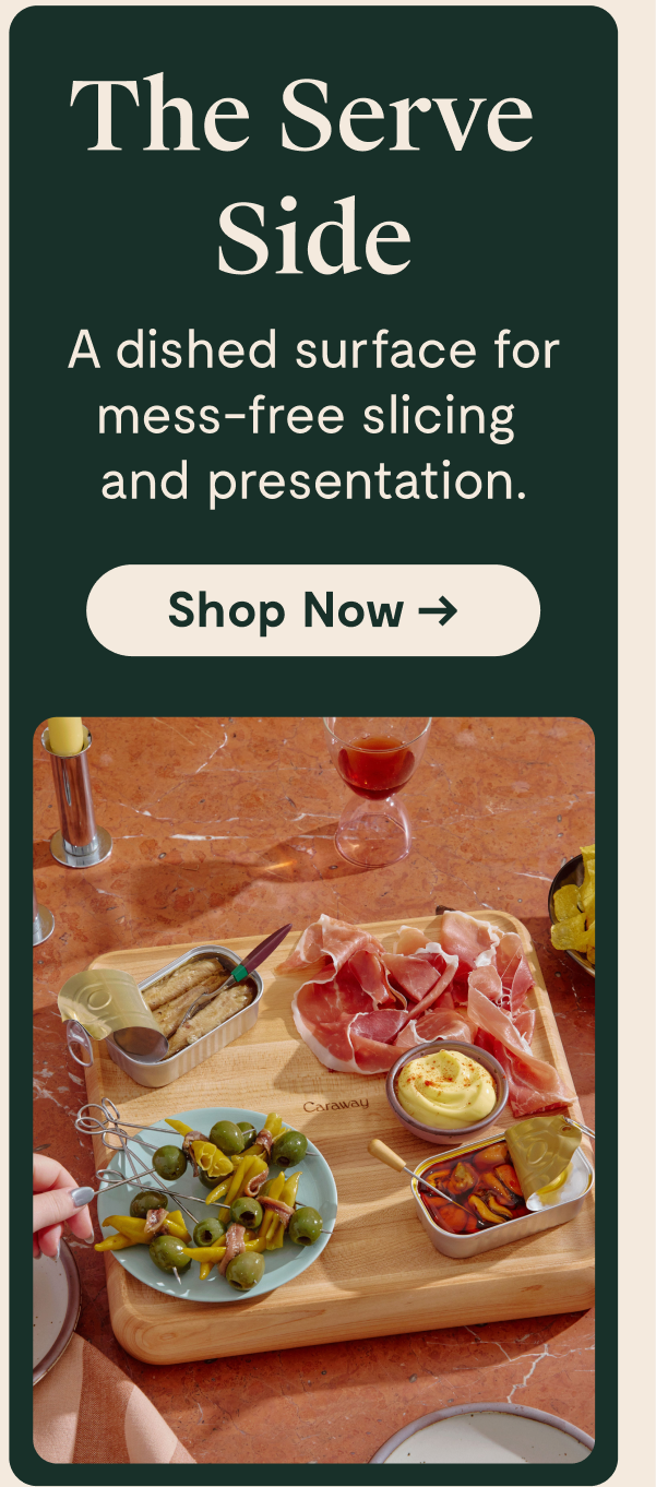 The Serve Side A dished surface for mess-free slicing and presentation. [Shop Now →]