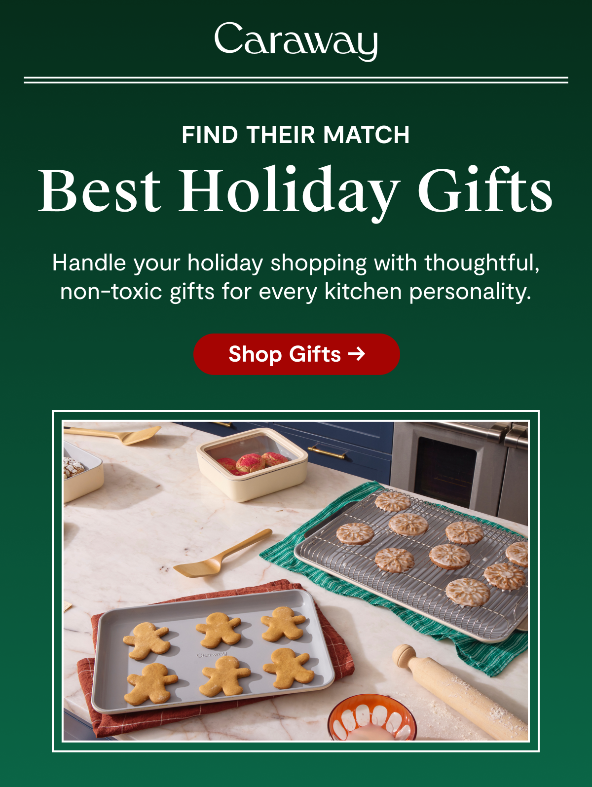 Caraway | FIND THEIR MATCH Best Holiday Gifts | Handle your holiday shopping with thoughtful, non-toxic gifts for every kitchen personality. [Shop Gifts →]