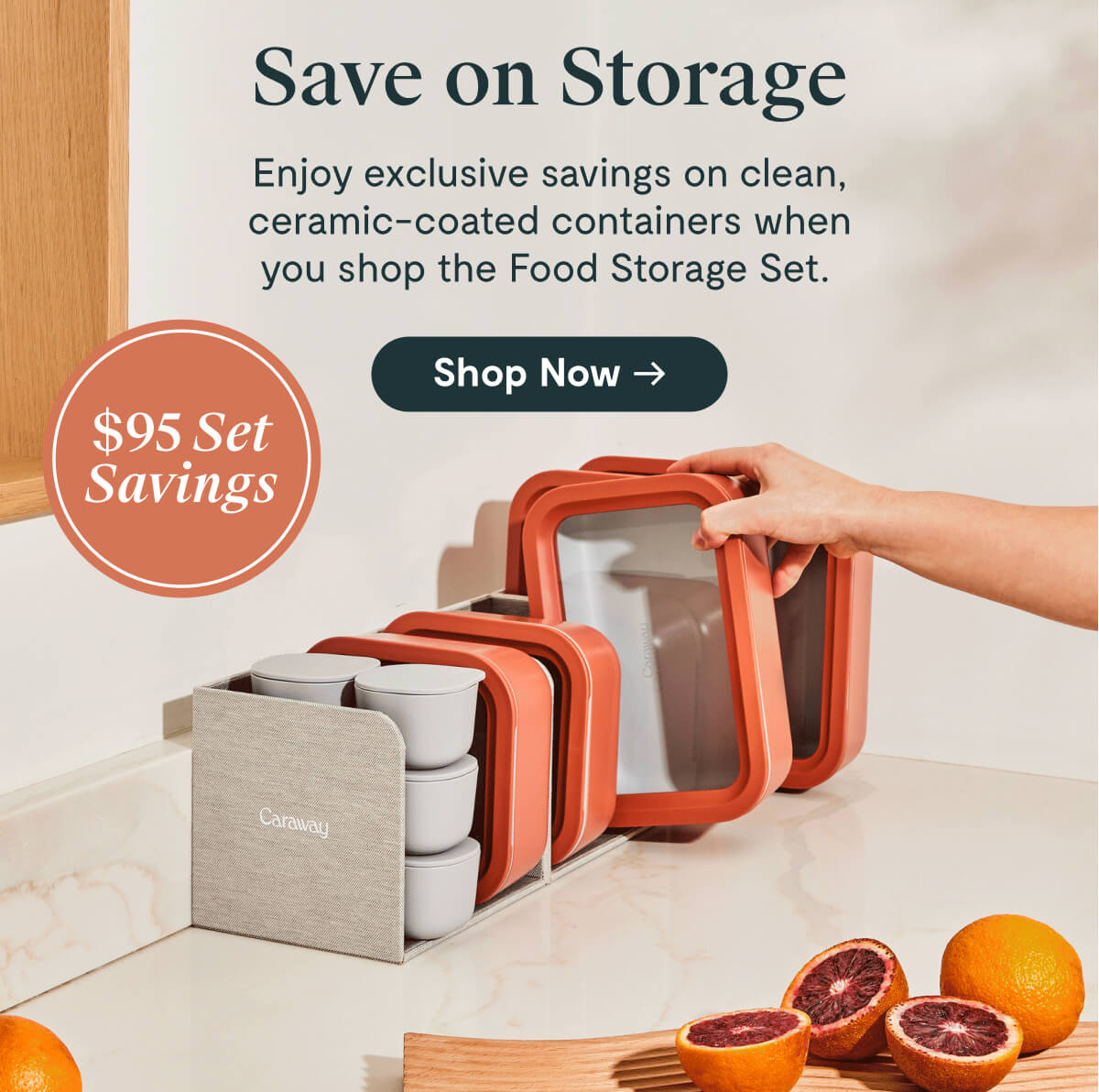 Save on Storage  Enjoy exclusive savings on clean, ceramic-coated containers when you shop the Food Storage Set.  $95 Set Savings  [Shop Now →]