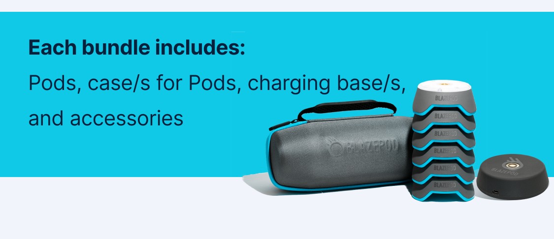 Each bundle includes: Pods, case/s for Pods, charging base/s