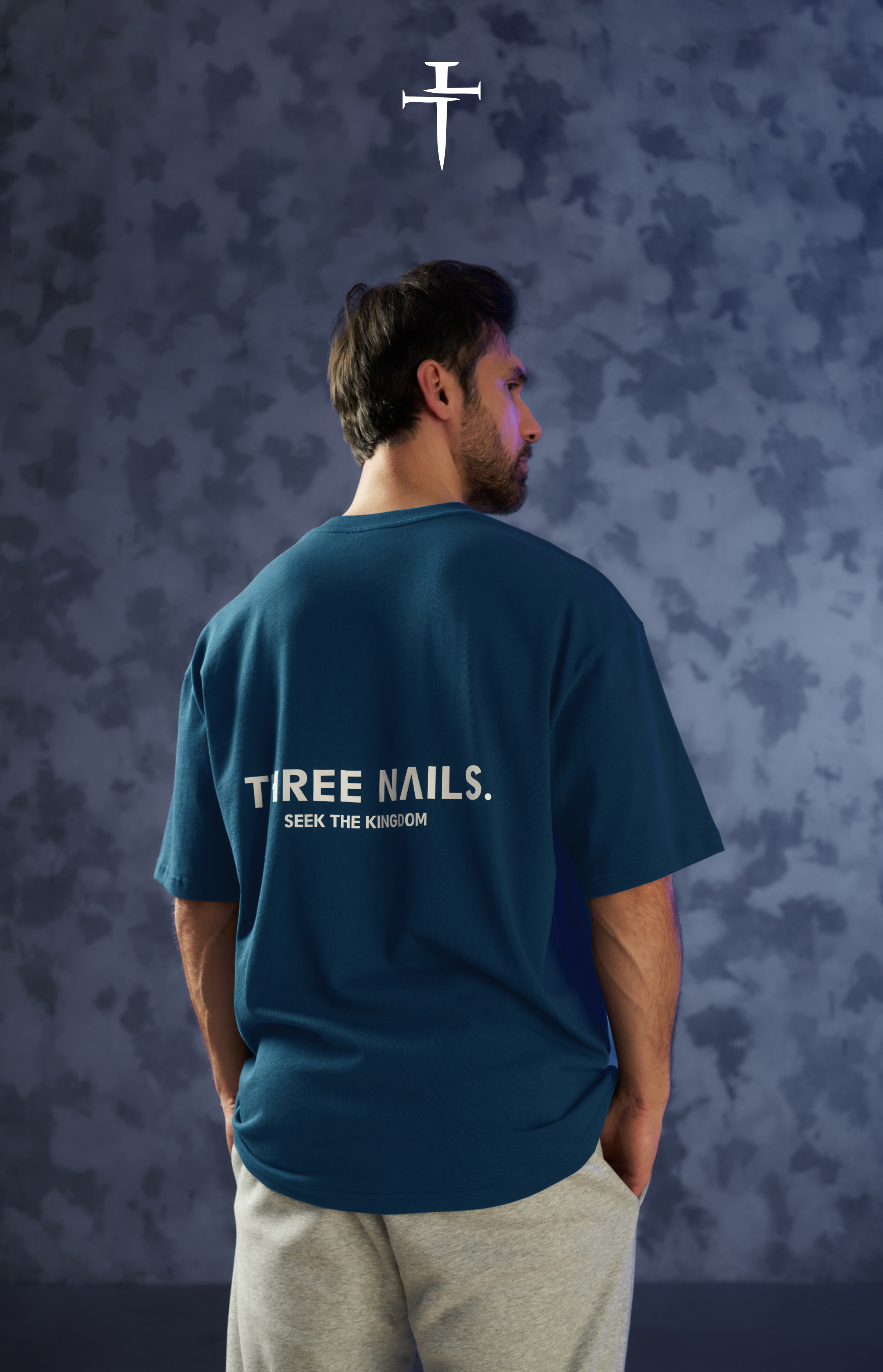 Heavyweight Cotton Oversized Tee  "STK" Midnight Navy