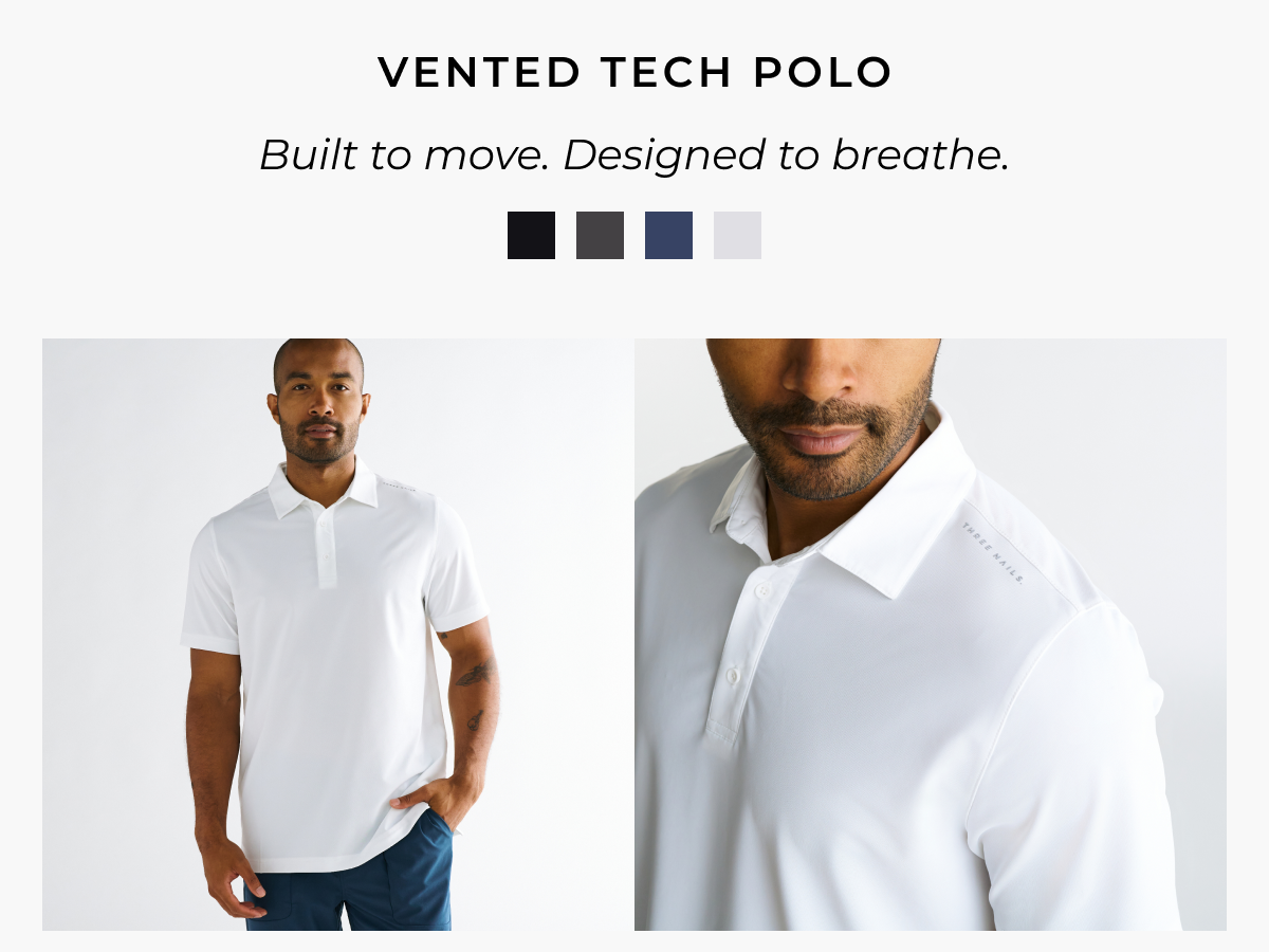 vented tech polo. built to move. designed to breathe.