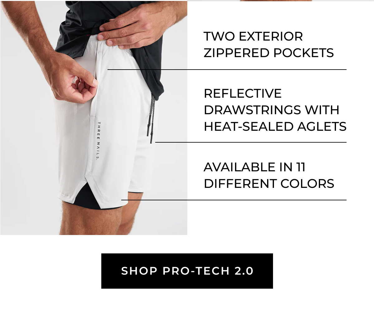 TWO EXTERIOR ZIPPERED POCKETS THREE REFLECTIVE DRAWSTRINGS WITH HEAT-SEALED AGLETS STIVN AVAILABLE IN 11 DIFFERENT COLORS SHOP PRO-TECH 2.0