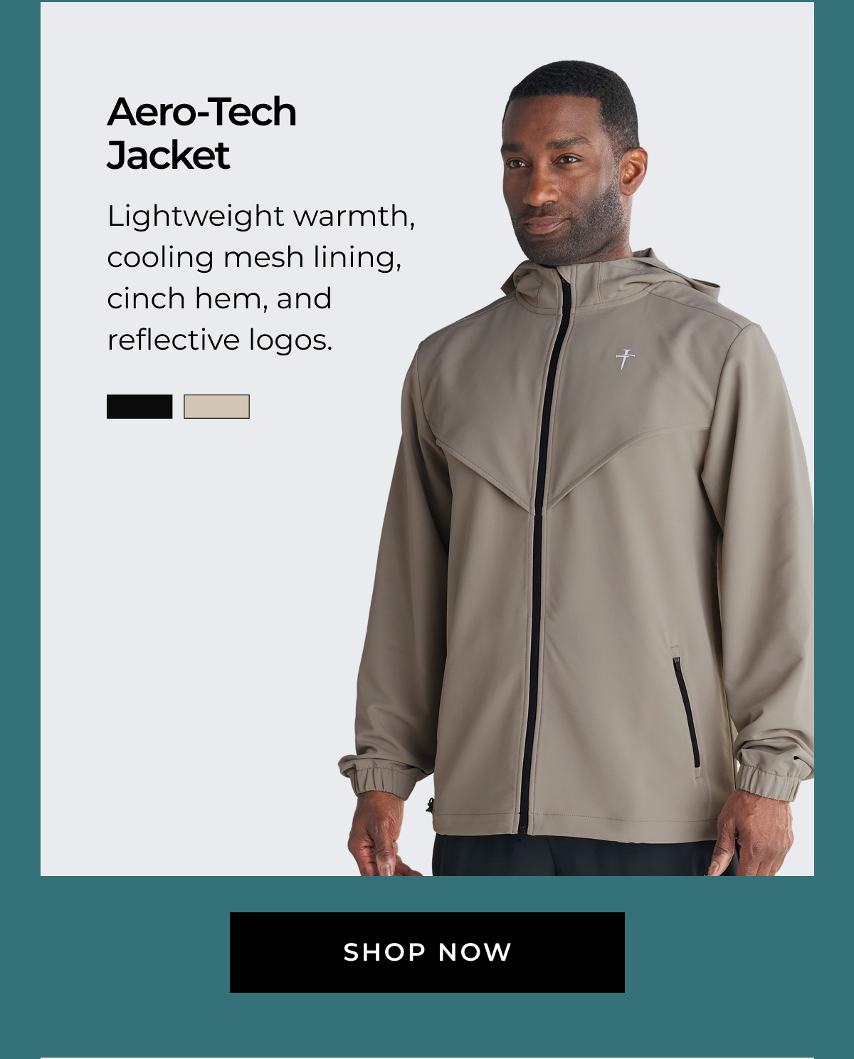 Aero-Tech Jacket: Lightweight warmth, cooling mesh lining, cinch hem, and reflective logos. SHOP NOW