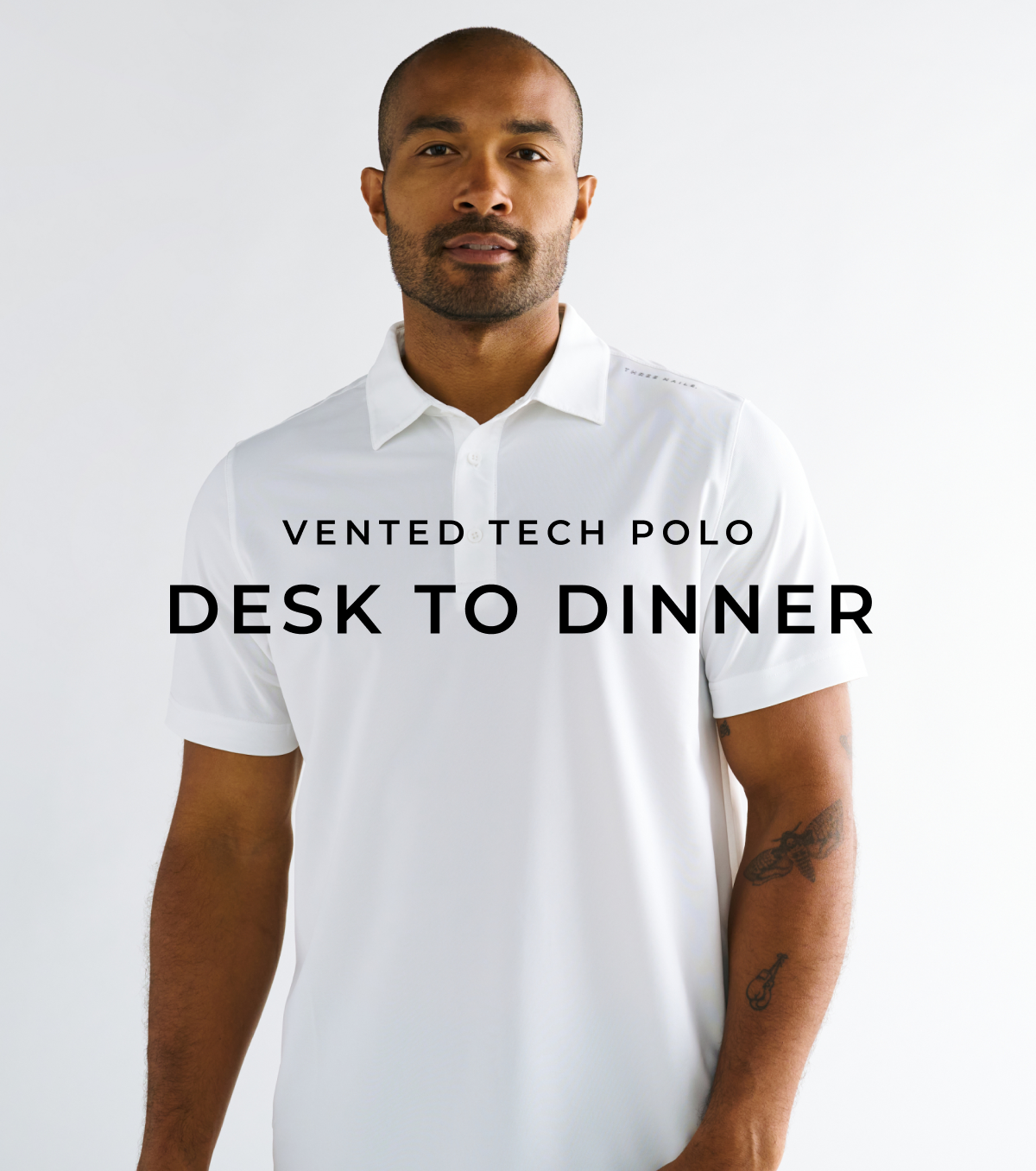 vented tech polo. desk to dinner