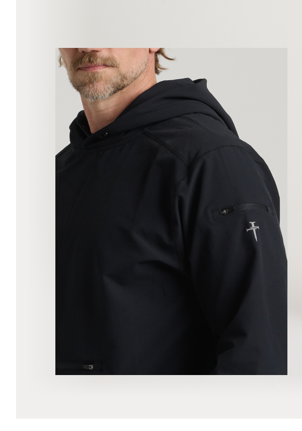 Vanta+ Hoodie Soft, elevated, and weather-ready. Built for outdoor workouts, commutes, and everything after. Available in Cross and Minimal styles. • Hybrid raglan sleeves • Zippered sleeve pocket for quick access • Secure zippered kangaroo pocket SHOP NOW