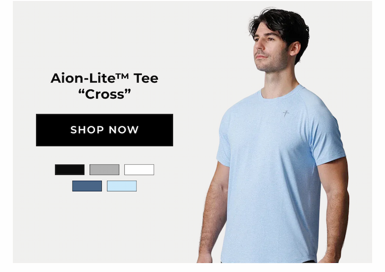 Aion-Lite™ Tee "Cross" SHOP NOW Black, Grey Marl, White, Midnight Navy, Sky Blue Marl