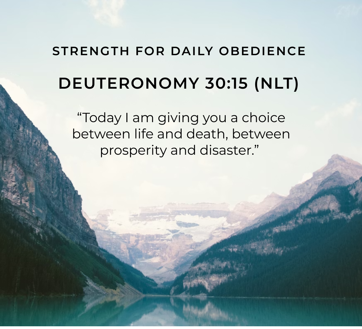 STRENGTH FOR DAILY OBEDIENCE DEUTERONOMY 30:15 (NLT) "Today I am giving you a choice between life and death, between prosperity and disaster."