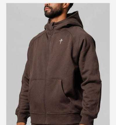 full zip tech fleece hoodie woodland brown